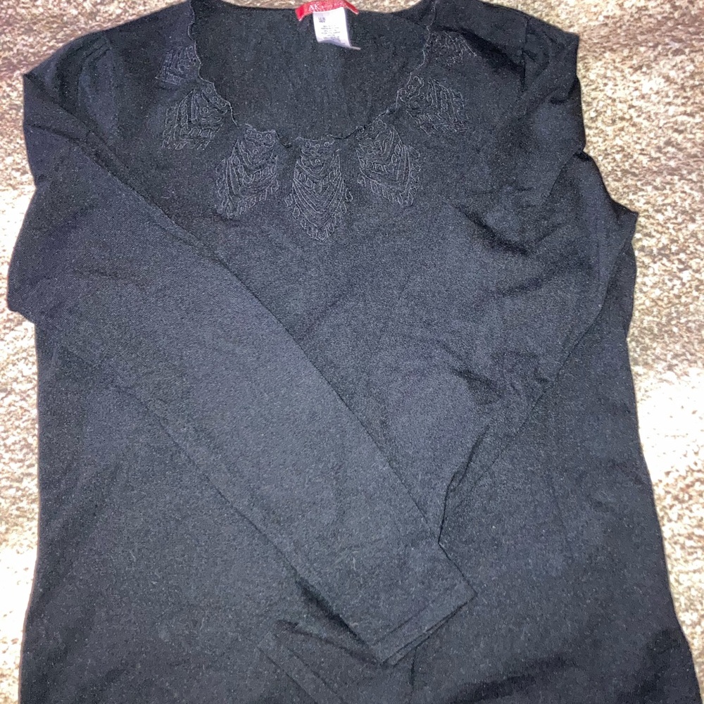 Anne Klein - Black long sleeved top with lace cut design / Size Large - NWOT
